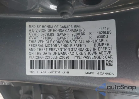 2020 Honda Civic Lx from USA, damaged, VIN 2HGFC2F63LH520820